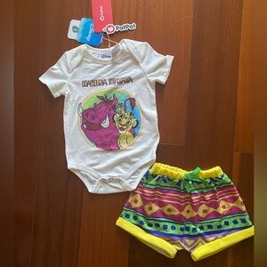 Disney Baby 2pcs White Short Sleeve Romper with Colorful Tribal Shorts Size 3-6M